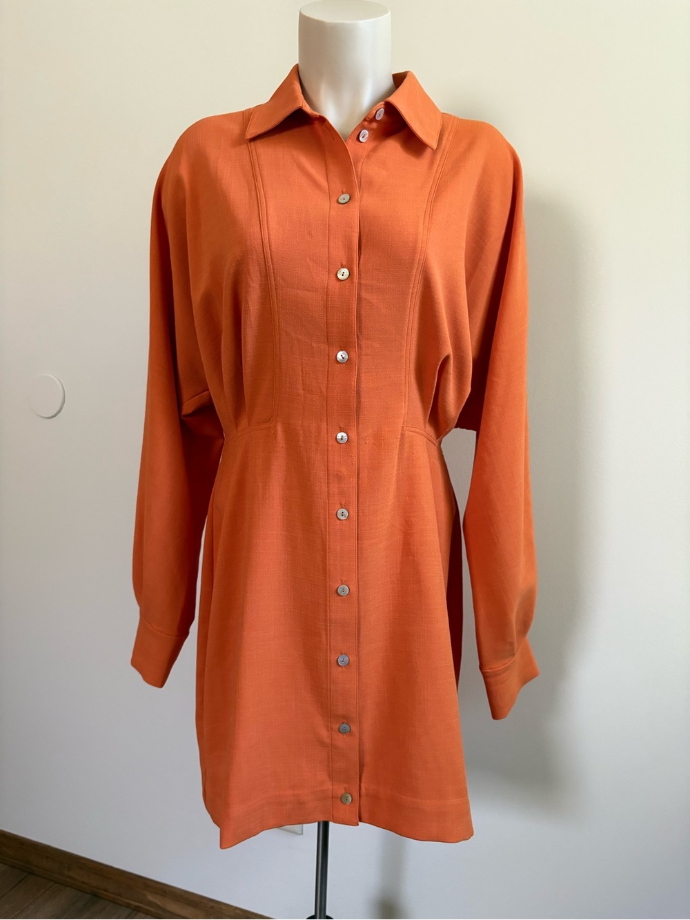 & Other Stories Orange Button-Front Shirt Mini Dress Size 10